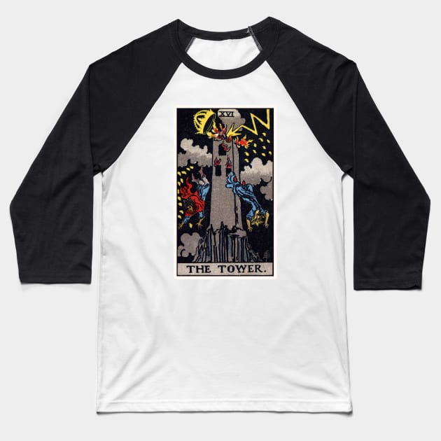 XVI. The Tower Tarot Card Baseball T-Shirt by wildtribe